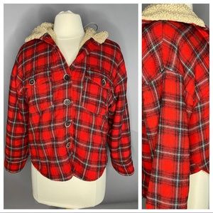 Red plaid fleece lined flannel coat by Wild Fable
